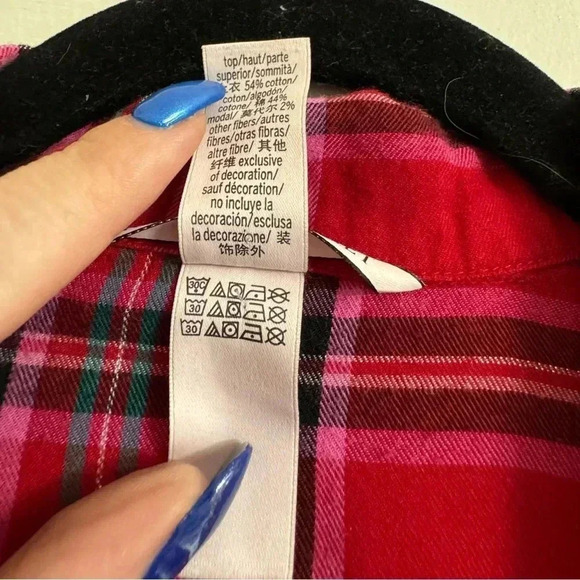 Victoria’s Secret Y2K Plaid Gold Shimmer Button Down Sleep Top Small Holiday - Picture 7 of 13